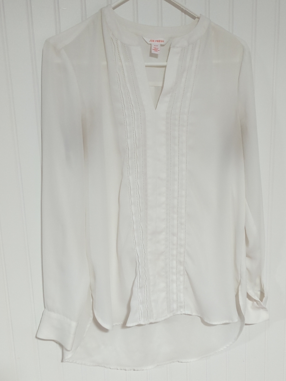 Joe Fresh Cream Pintuck Split-Neck Blouse